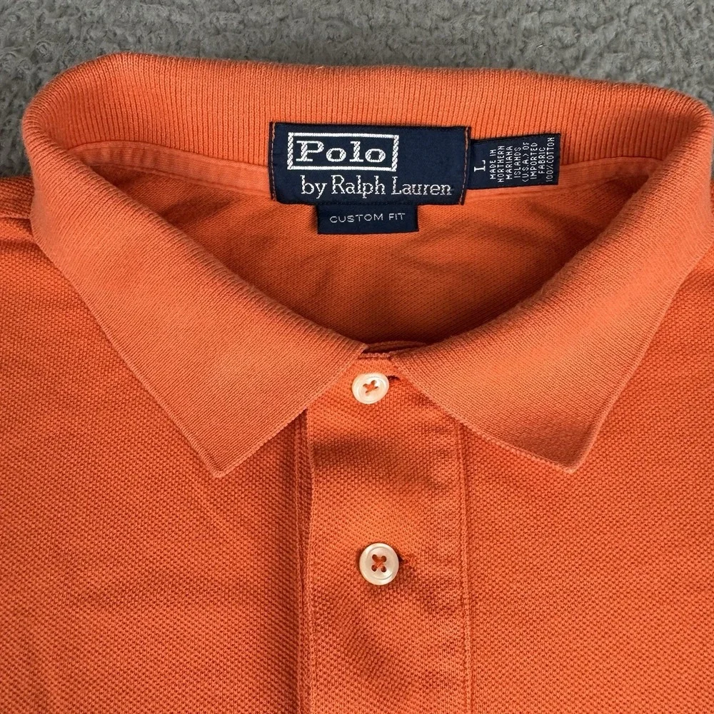 Polo Ralph Lauren Golf Shirt Mens Large Orange Cotton Short Sleeve Custom Fit